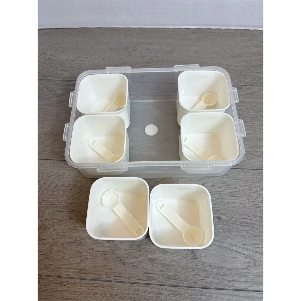 Spice Holder 6 Compartments Each With Small Spoons Plastic Space Saver Cooking